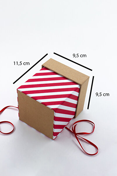 carton box Karton Kutu 1 Adet Küçük Kraft Kapak Beyaz Kırmızı Çizgili Sert Hediye Kutusu 9,5cmx9,5cmx11,5cm