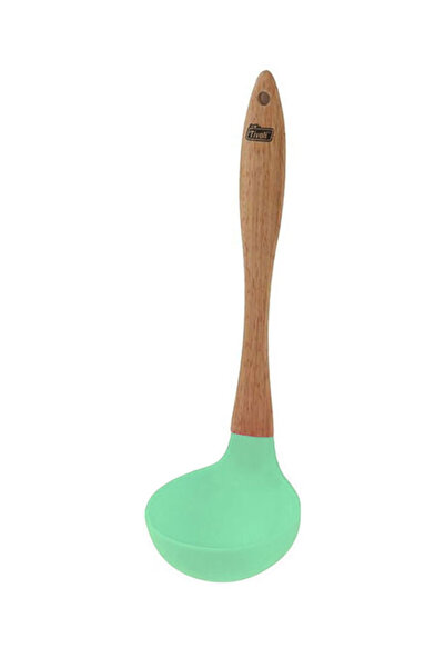 TİVOLİ Wooden Handle Tip Silicone Hole Serving Spoon, Serving-Soup Ladle, Pasta Ladle Green