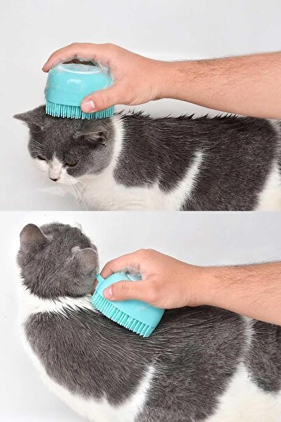 GOBYPET Cat and Dog Pet Washing Brush with Shampoo Tank Silicone Blue