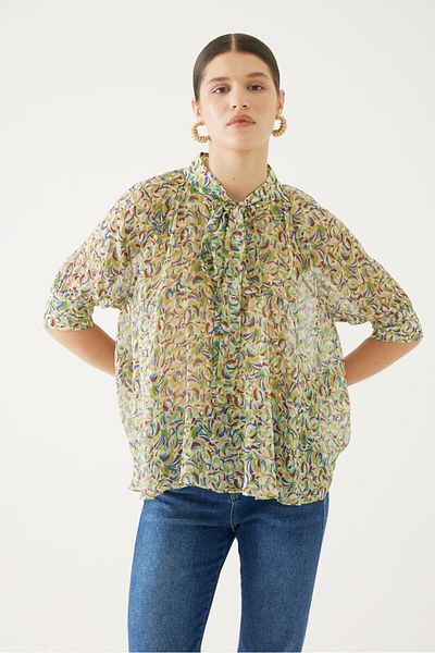 Exquise Patterned Regular Blouse with Halter Detail