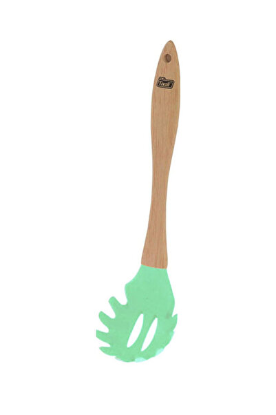 TİVOLİ Wooden Handle Tip Silicone Hole Serving Spoon, Serving-Soup Ladle, Pasta Ladle Green