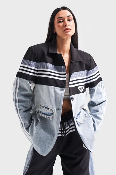its basic Jachetă de denim supradimensionată pentru femei, din țesătură de culoare denim, cu dungi fragmentate