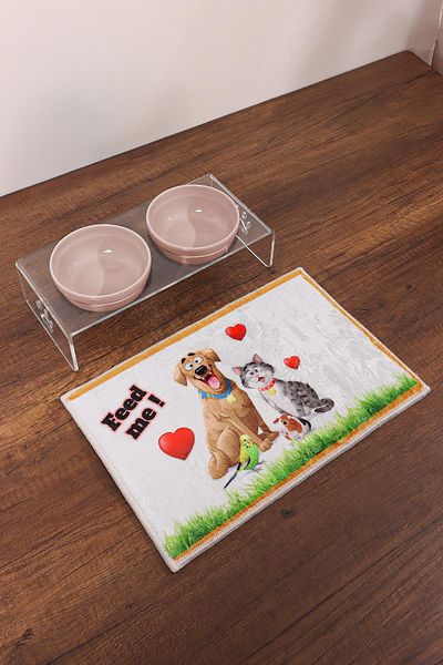 GOBYPET 2-Piece Ceramic Decorative Cat and Dog Plexiglass - Food & Water Bowl Mat - Pink