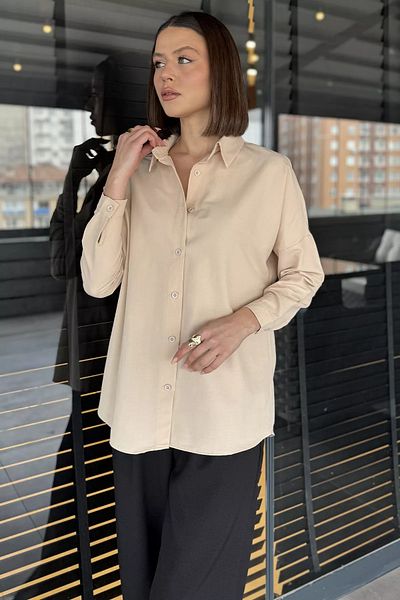 GÜLSELİ Μπεζ Γυναικείο Casual Basic πουκάμισο