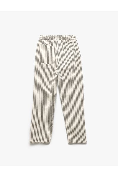 Koton Cotton Waist Lace Pocket Detailed Striped Trousers