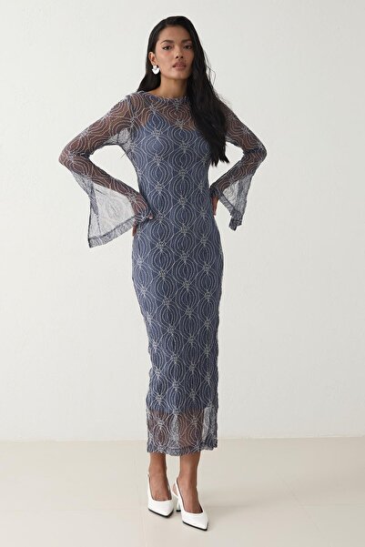 Setre Індиго Широкий крій Прозорий Детальний візерунок Середньої довжини Сукня з підкладкою