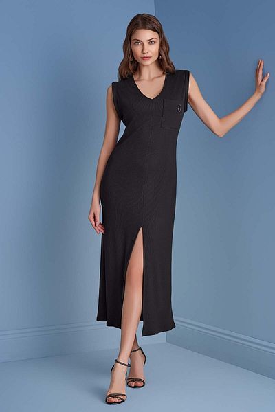 Guitar V-Neck Black Camisole Dress