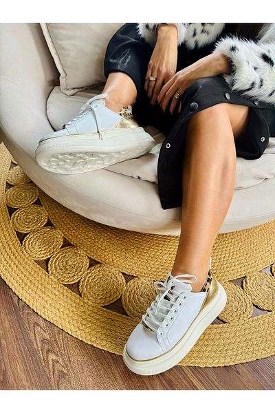 İnan Ayakkabı Women's White Color High Sole Vegan Leather Casual Sneakers & Sports Shoes (Sole 6 cm)