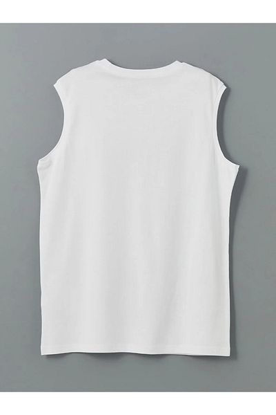 LC Waikiki Ανδρικό αμάνικο μπλουζάκι LCWAIKIKI Classic White Crew Neck με στάμπα