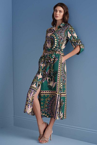 Guitar Rochie cu model multicolor cu guler tip cămașă