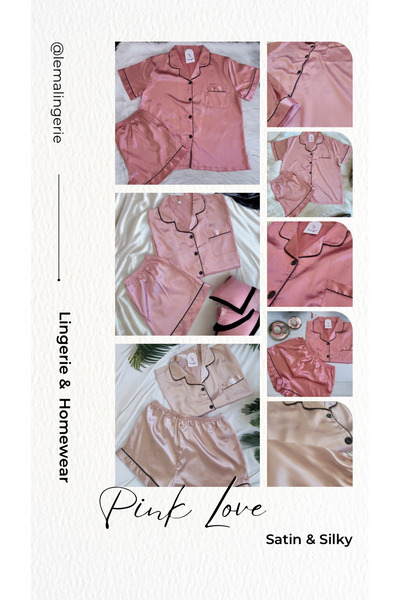 İthal AÇIK PEMBE SATEN ŞORTLU PİJAMA TAKIMI