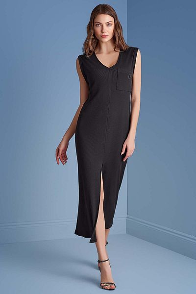 Guitar V-Neck Black Camisole Dress