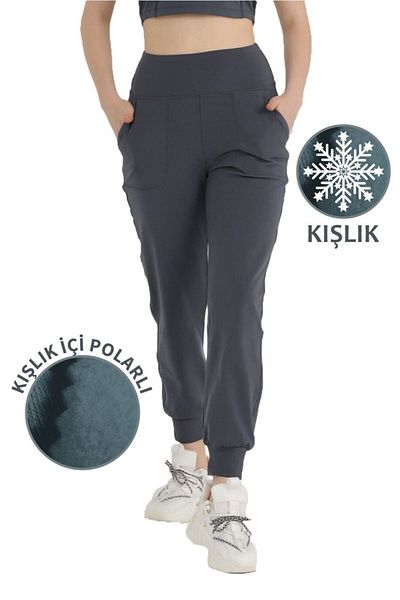 missmaral Γυναικεία Ανθρακί Φλις Χειμερινό Φούτερ Jogger High Waist Raised Diver 1062