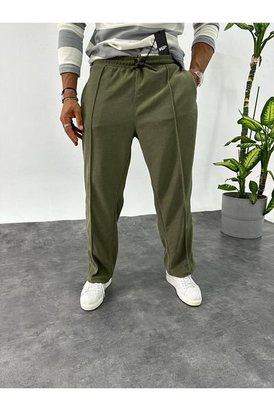 elkumoda Βαμβακερή φόρμα μέσης - Loose Fit Loose, Σιδερωμένο και Ριγέ ελαστικό