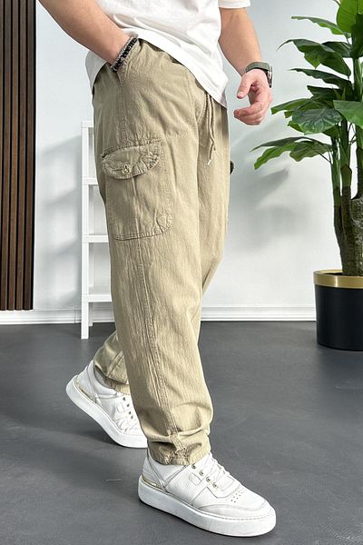 Edwox Ανδρικό φαρδύ παντελόνι - Cargo Pocket, Brown, Edw131