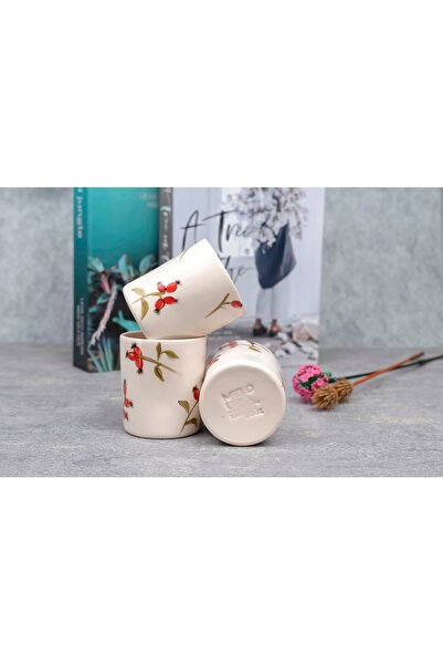 Melouro Rosehip Set of 3 Handmade Ceramic Cups with Handles, Mug