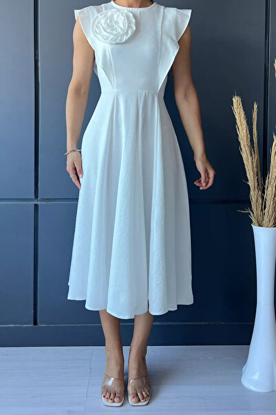 GÜLSELİ Γυναικείο Φόρεμα - Λευκό Τριαντάφυλλο Λεπτομέρεια