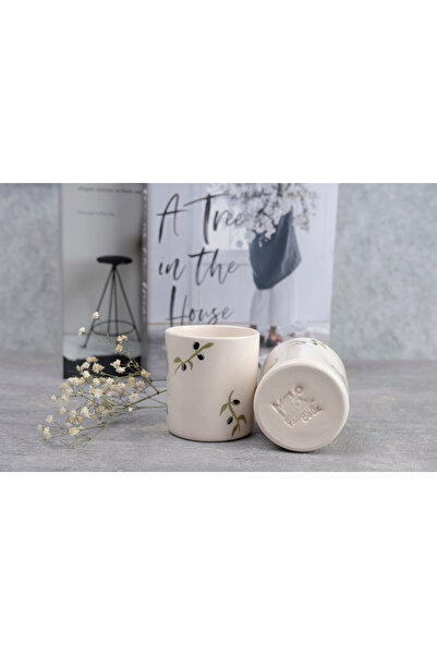 Melouro Olive Branch Set of 2 Handmade Ceramic Cups with Handles, Mug