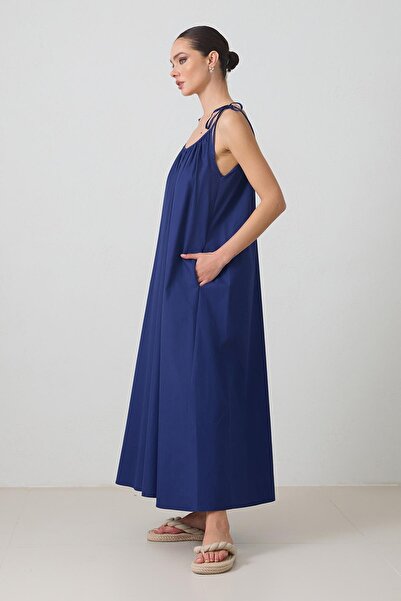 Setre Синя сукня з бавовняної тканини з деталями на плечах та зручним кроєм