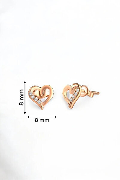 jelux silver Gümüş 925 Ayar Zirkon Taşlı Kalp Çivili Rose Çocuk Küpesi