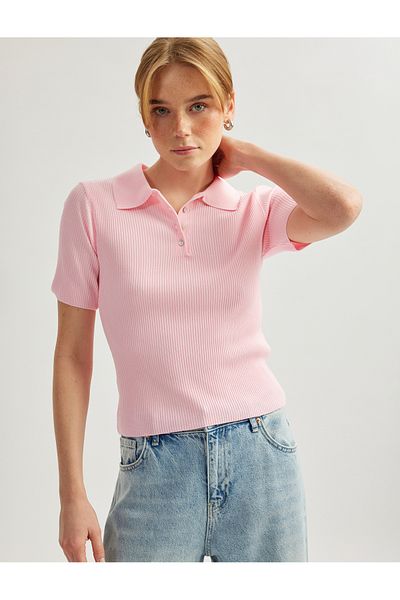 Koton Short Sleeve Buttoned Thin Knitwear Women's Polo Neck Sweater