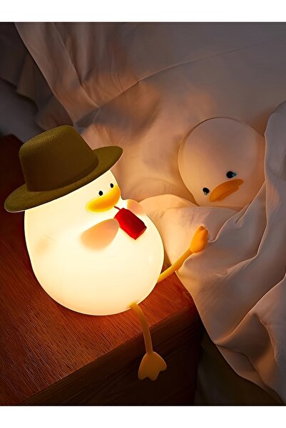Natavanbutık Silikon Sevimli Ördek Gece Lambası (Şapkalı)