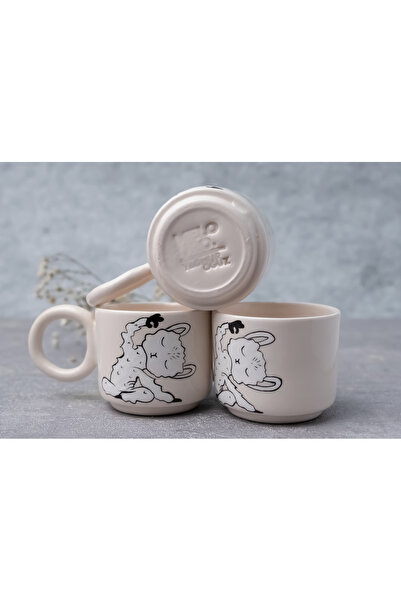 Melouro Sporty Lama Set of 3 Handmade Ceramic Cups with Handles, Mug