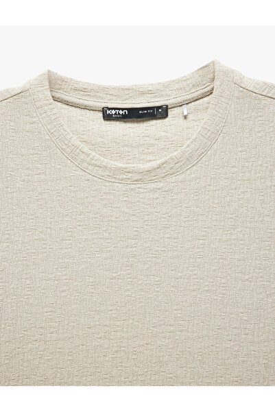 Koton Βαμβακερό μπλουζάκι με λαιμόκοψη με κοντό μανίκι