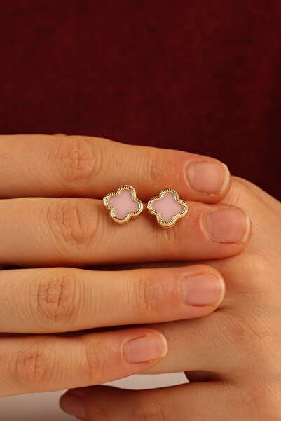 Çgk Çiğdem Gürel Kuyumculuk Pembe Yonca Çocuk Altın Küpe