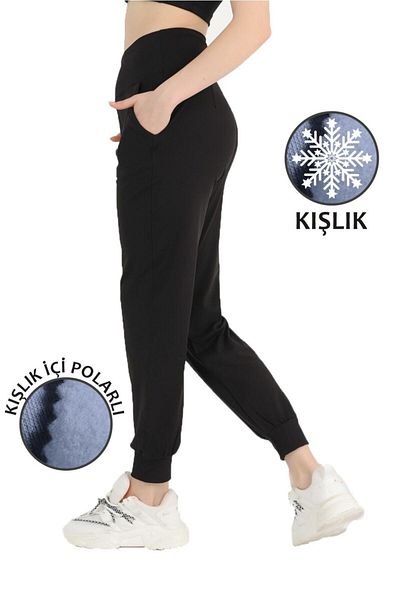 missmaral Schwarze Damen-Jogginghose mit hoher Taille und Fleece-Winter-Taschen-Jogginghose 1062