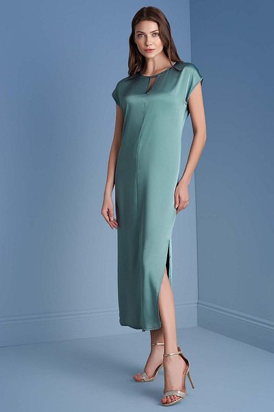 Guitar Rochie din satin verde cu mânecă de liliac