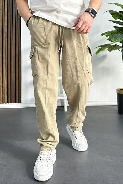 Edwox Ανδρικό φαρδύ παντελόνι - Cargo Pocket, Brown, Edw131