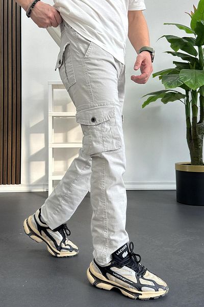 Edwox Men's Regular Cargo Pocket Trousers Off White Edw232