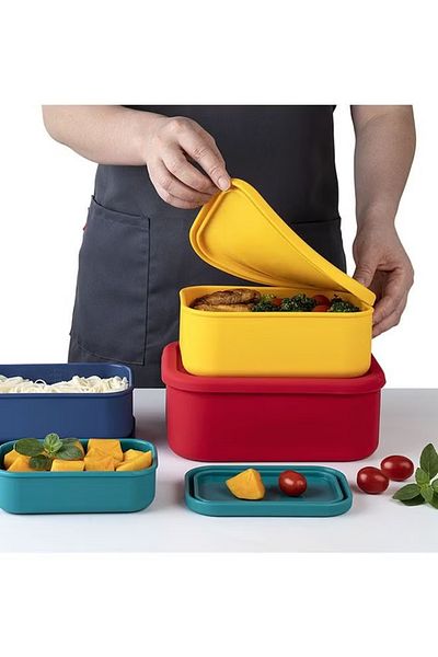 fulina 4 PCS Silicone Lunch Boxes,Leak Resistant Airtight Lids Oven Baking Safe Containers  for Dining Out