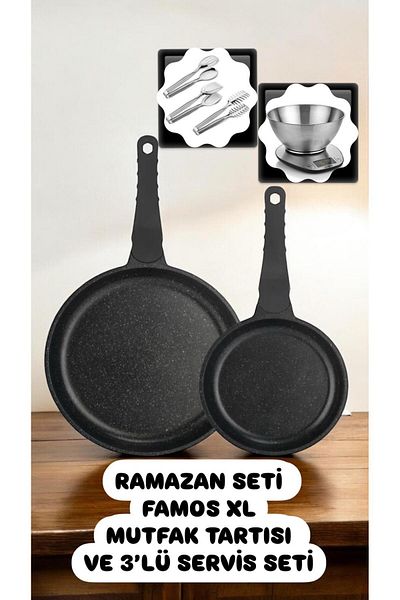 Schafer Famos XL Pan Set 3-Piece Serving Set and Emma Kitchen Scale 6-Piece Ramadan Set- (20-28 cm)