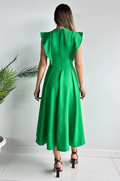 GÜLSELİ Γυναικείο φόρεμα με πράσινο τριαντάφυλλο