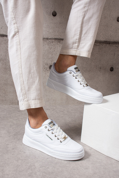LesCarmine 907 Beyaz Bağcıklı Beyaz Taban Rahat Erkek Spor Ayakkabı