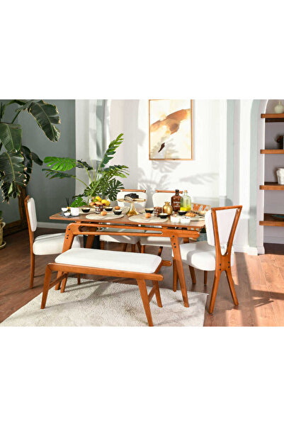 VOWTURKEY Palace Iskandinav Handmade Gürgen Iskelet Mutfak&salon Masa Sandalye Takımı(4S1M1B-80*160)