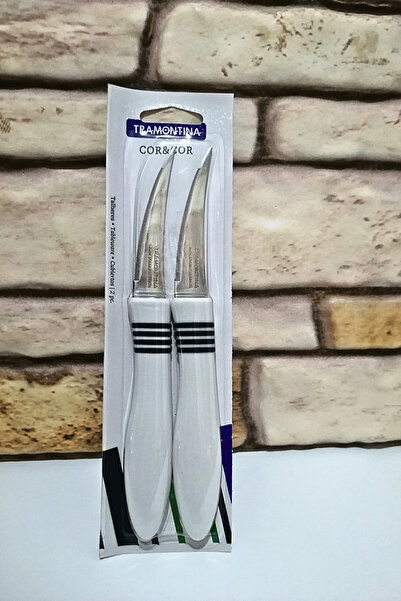 TRAMONTINA ترامونتينا سكين خضار مقطوع بالليزر 2 قطعة-قصير-أبيض