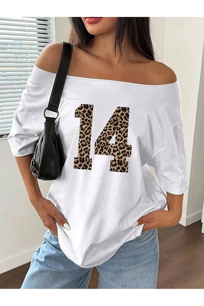 Machetta Γυναικείο μπλουζάκι Boat Neck 14 Printed Oversize 100% Cotton T-shirt