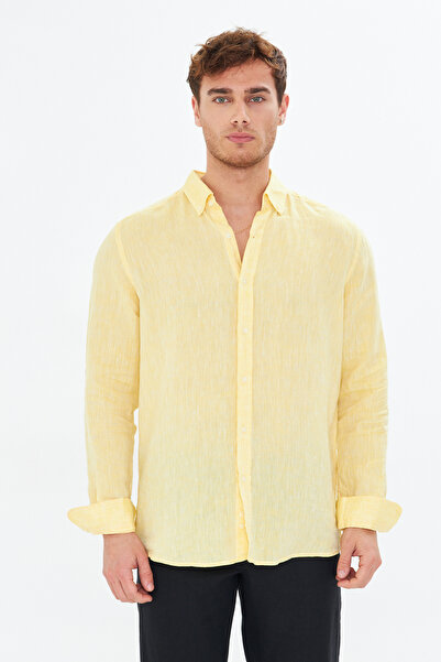 Whitefin Κίτρινο λινό πουκάμισο