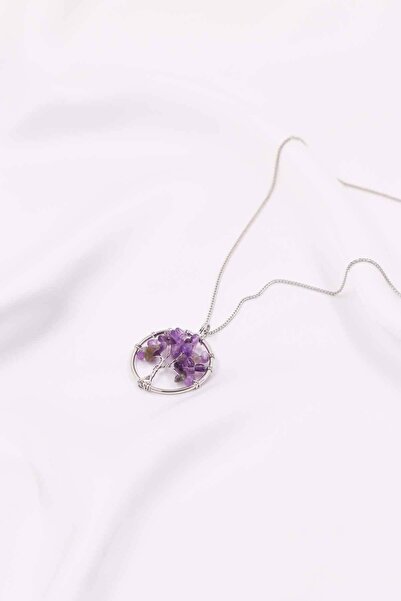 Amethyst Stone Tree of Life Necklace Natural Stone