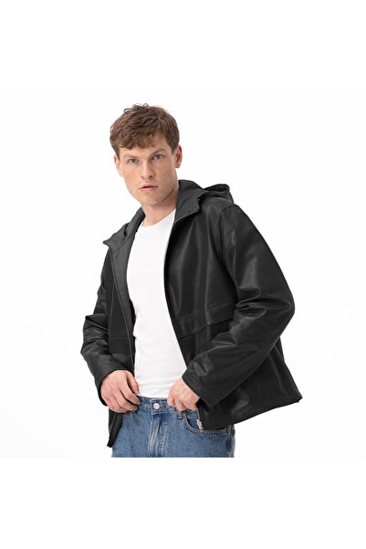 Desa Alanzo Siyah Erkek Çift Taraflı Deri Bomber Ceket