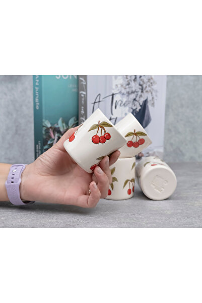 Melouro Set of 3 Cherry Handmade Ceramic Cups with Handles, Mug