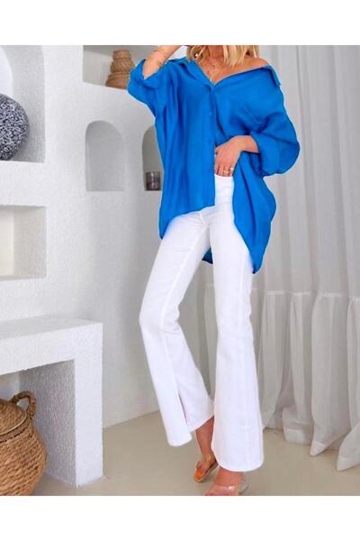Aysha Butik Full Likra Önden Yırtmaç İspanyol Paça Beyaz Jean