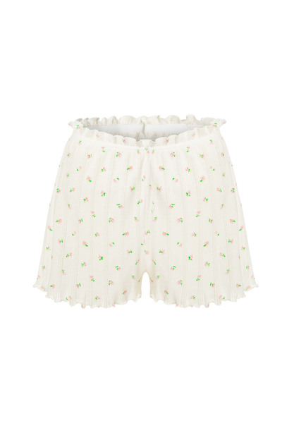 koza iç giyim Kadın Çiçek Desenli Gül Fiyonklu İp Askılı Şort Takım