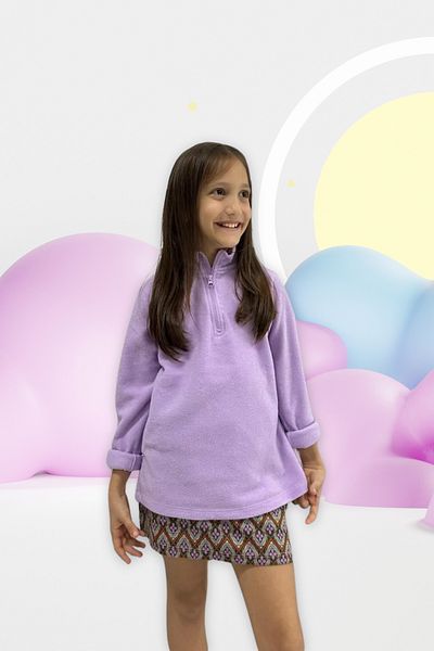 Kübra Tekstil Lilac Color Fleece Sweatshirt - Zippered Unisex Children's Cardigan T-Shirt