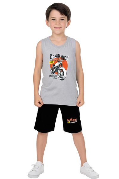YA KO KİDS Born to Ride Printed Boys' Strappy T-Shirt and Shorts Set Top and Bottom