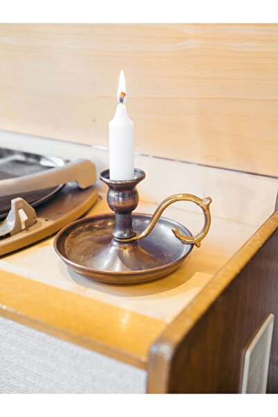 Bakır Concept Bakır El Şamdanı Düz Model Oksit Renk (Tekli)