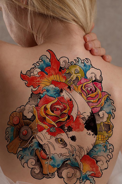 TAKIŞTIR Geçici Balık Modelli Sırt Dövme Tattoo